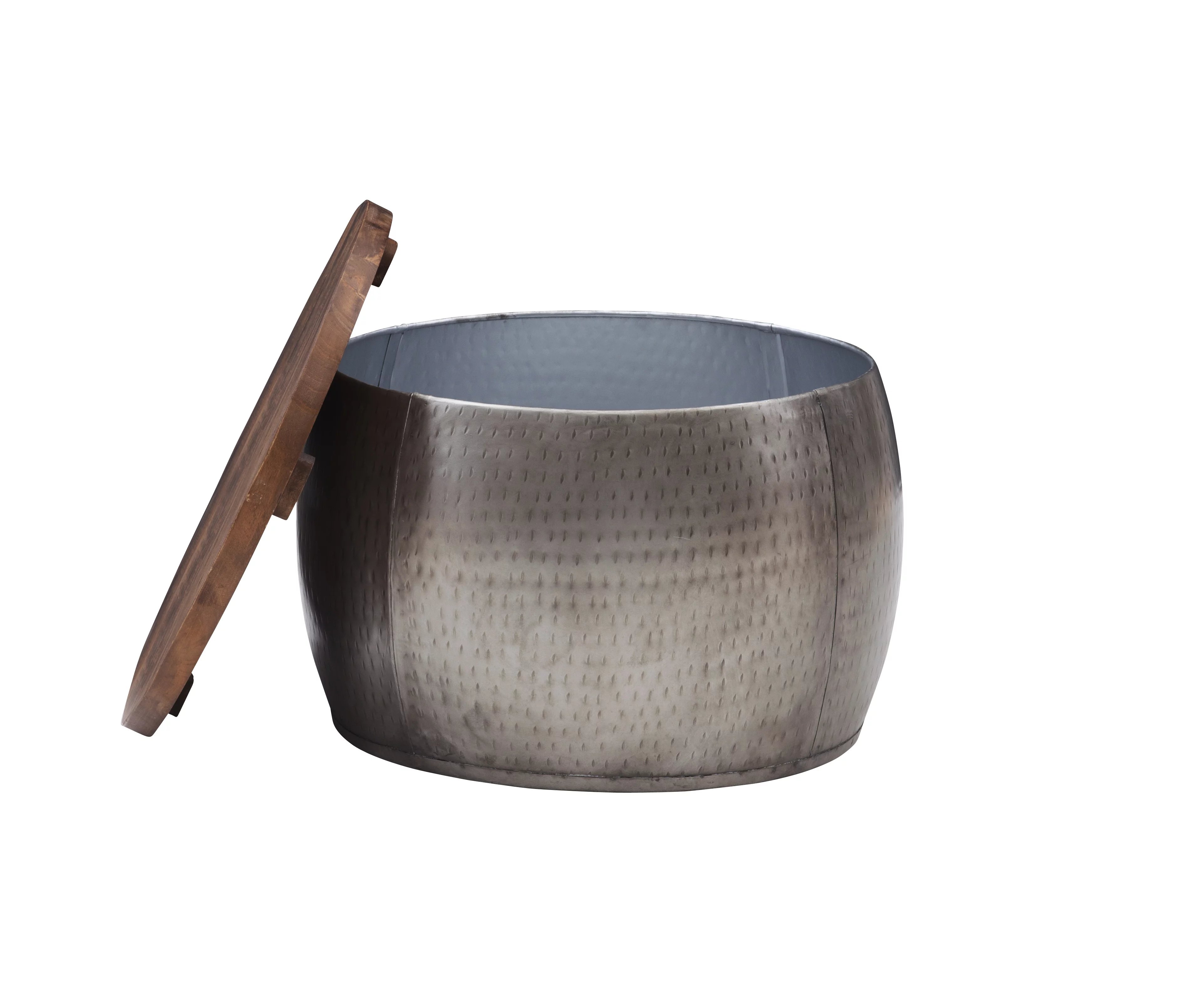 Powell Wesmar Metal Indoor Drum Accent Table with Storage, 16" Tall, Pewter