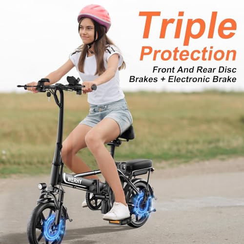 WERHY Electric Bike for Adults, 500W Motor, 22 MPH Max Speed Folding Ebike, 499.2/748.8Wh Battery, 14" Electric Bicycles