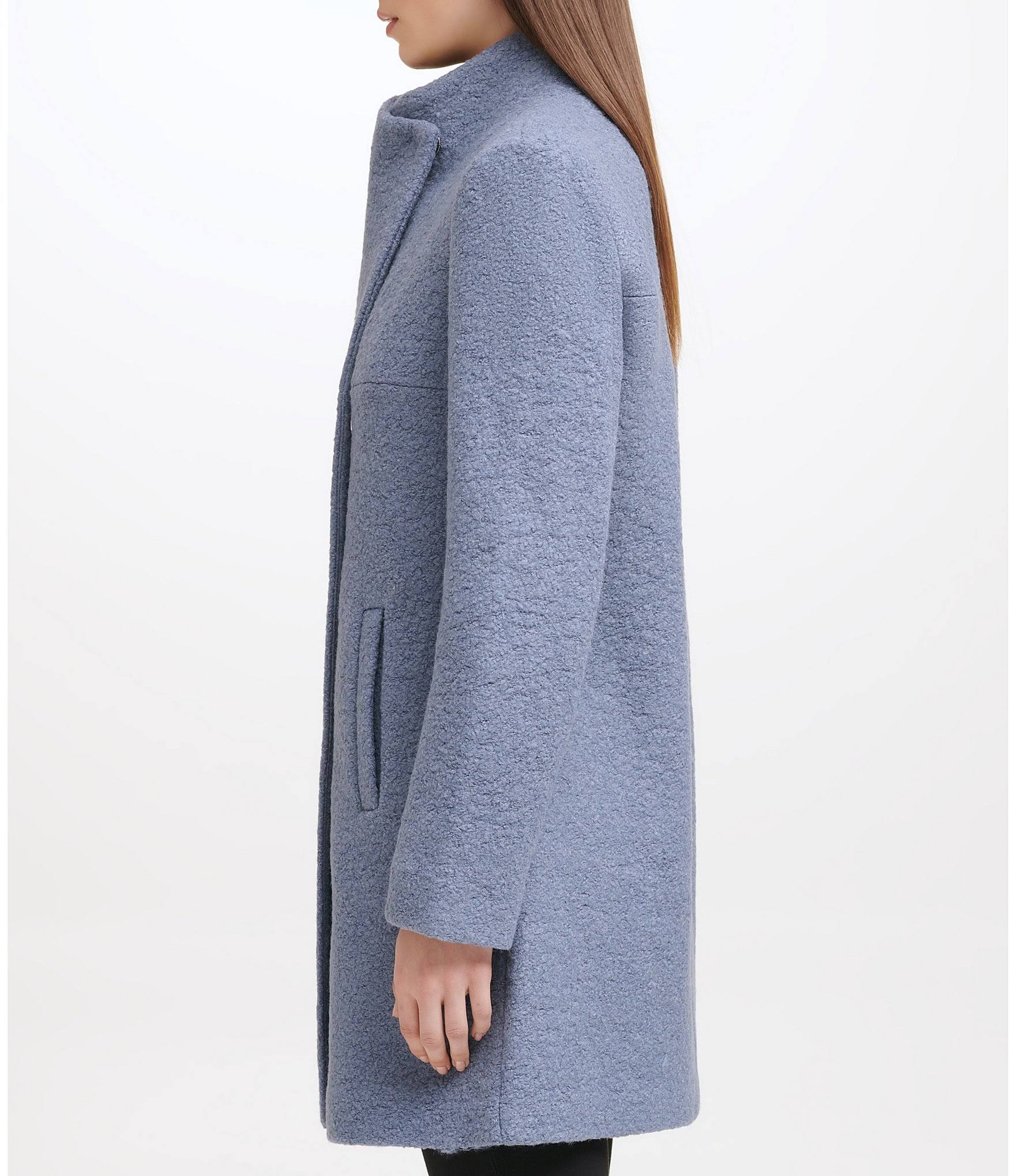 Kenneth Cole Asymmetrical Boucle Walker Coat - Ivy