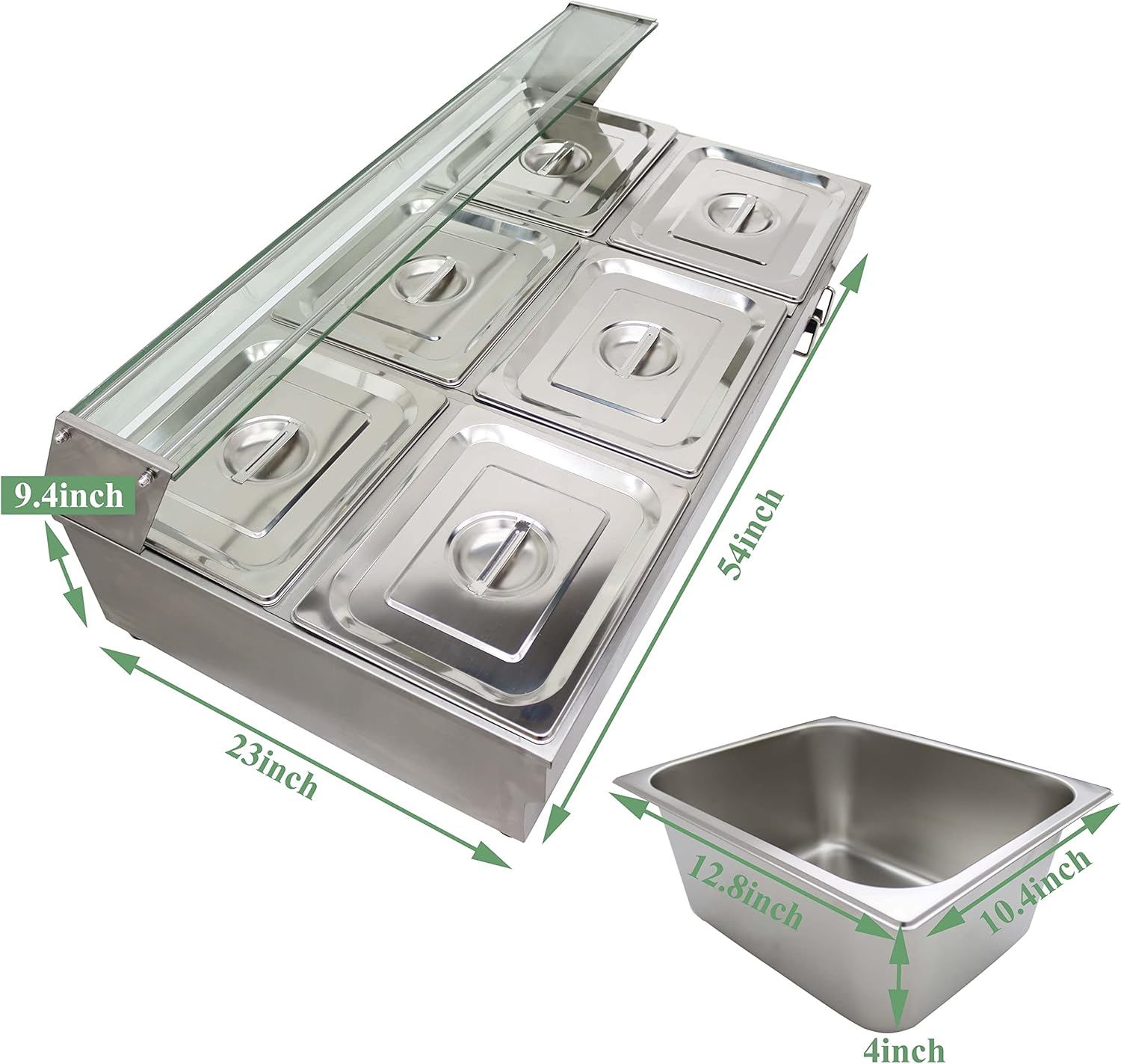 TECHTONGDA 6-Pan Bain-Marie Buffet Food Warmer Double Row Electric Steam Heater Stainless Steel Parties Catering Restaurants 2000W