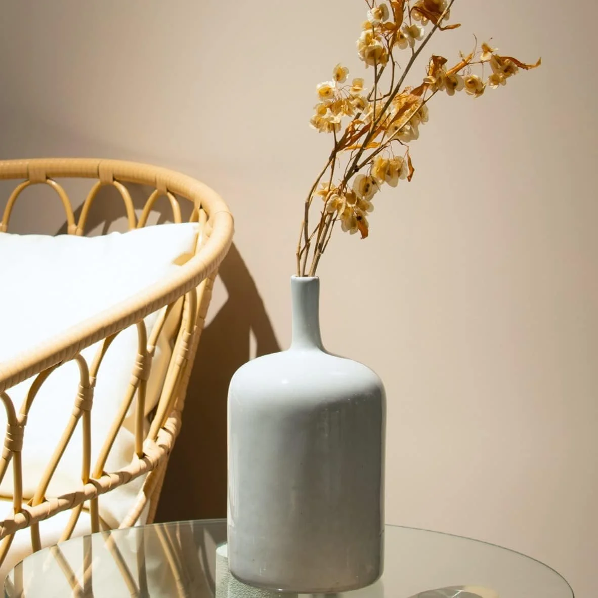 White Ceramic Vase, 9.5 Inch Long Neck, Spring Decorations