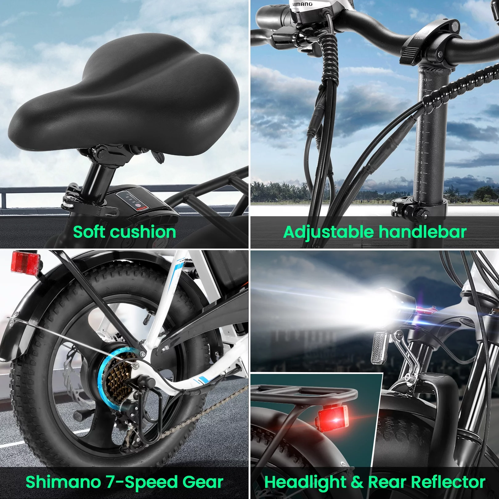 Gocio Electric Bike 3.0 Fat Tire Foldable Ebike, 48V 7.8Ah Battery, 350W Electric Commuter Bicycle Low-Step E Bike with LCD Meter