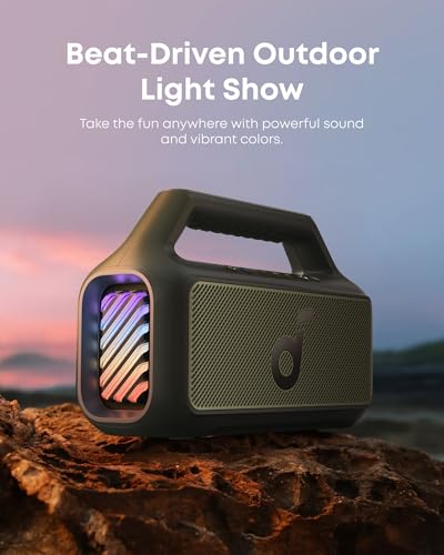 soundcore Boom 2 By Anker, Outdoor Speaker, 80W, Subwoofer, BassUp 2.0, 24H Playtime, IPX7 Waterproof, Floatable, RGB Lights, USB-C, Custom EQ