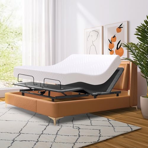 Split King Adjustable Bed Frame with Mattress, 12 Inch Grey Gel Memory Foam Medium-Firm Mattress in Box