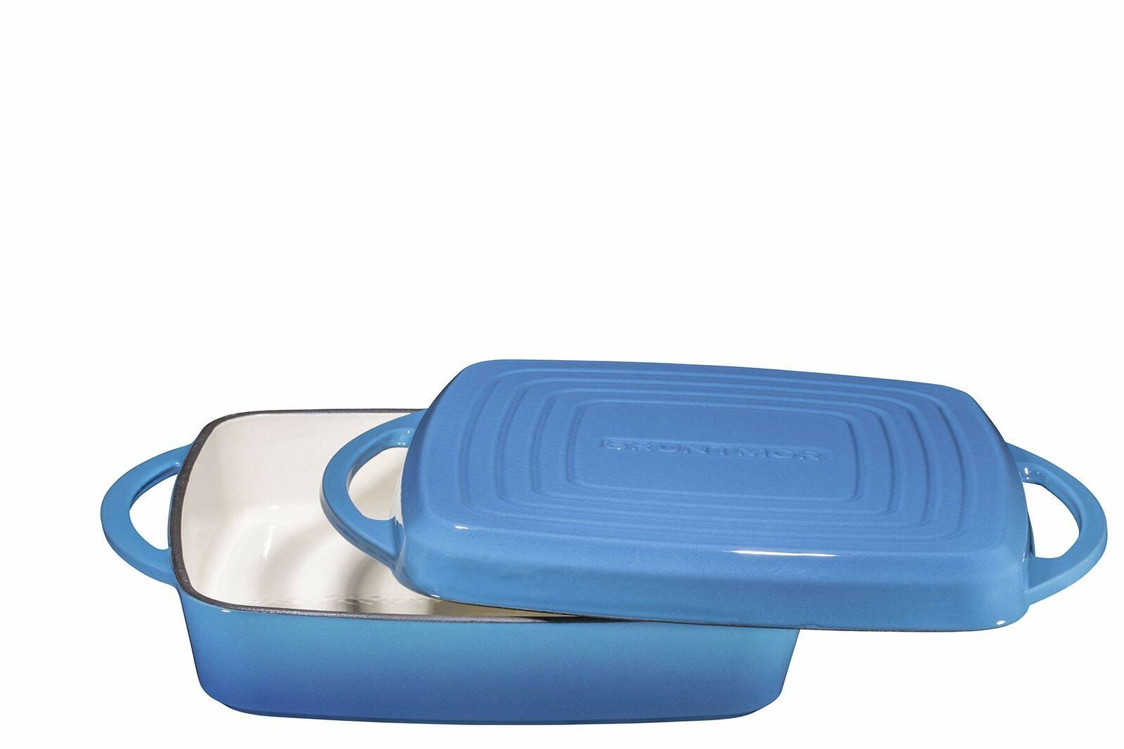 Bruntmor Enameled Cast Iron Casserole Dish Baking Pan Griddle Lid 11 inch Blue