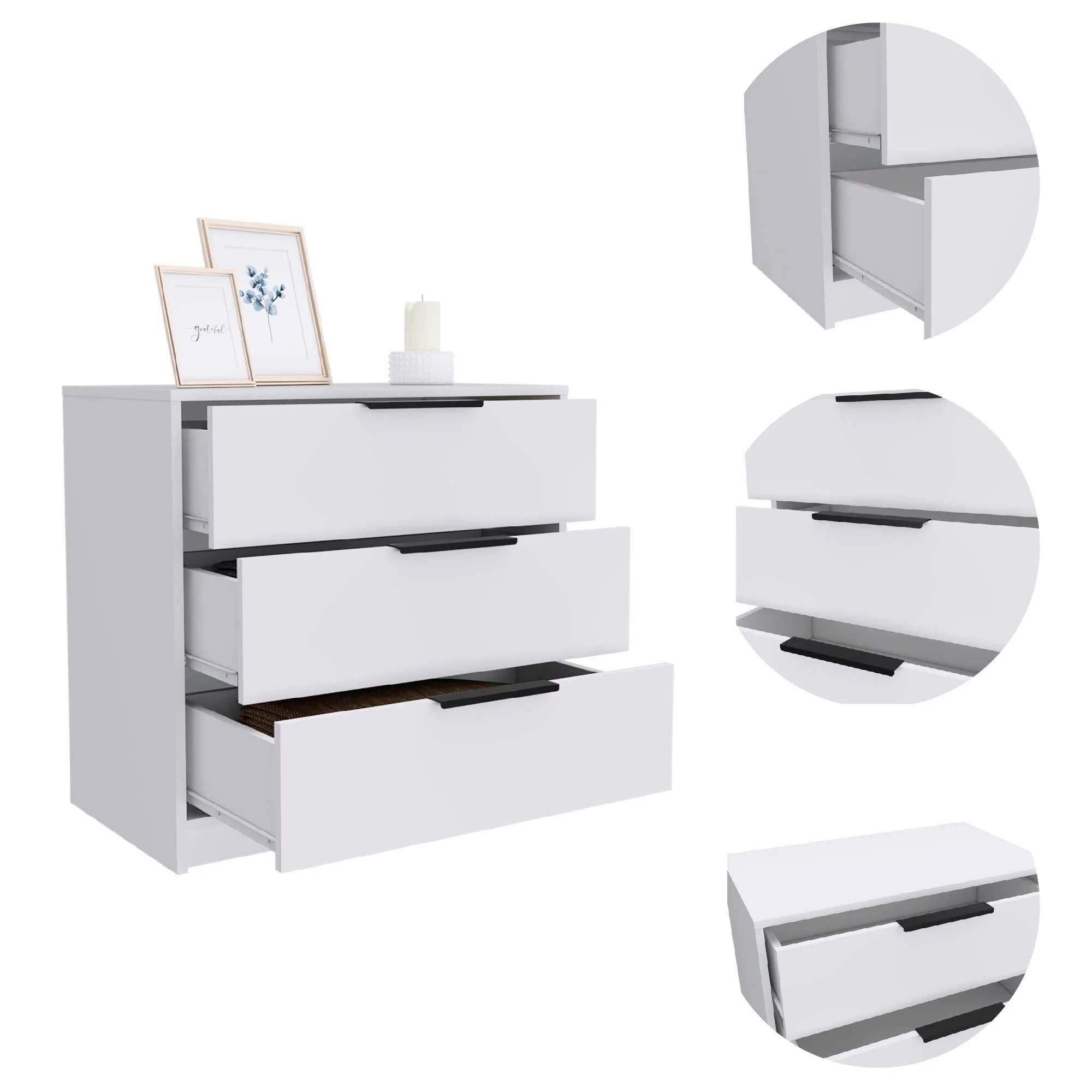 HomeRoots  28" White Manufactured Wood Three Drawer Standard Dresser