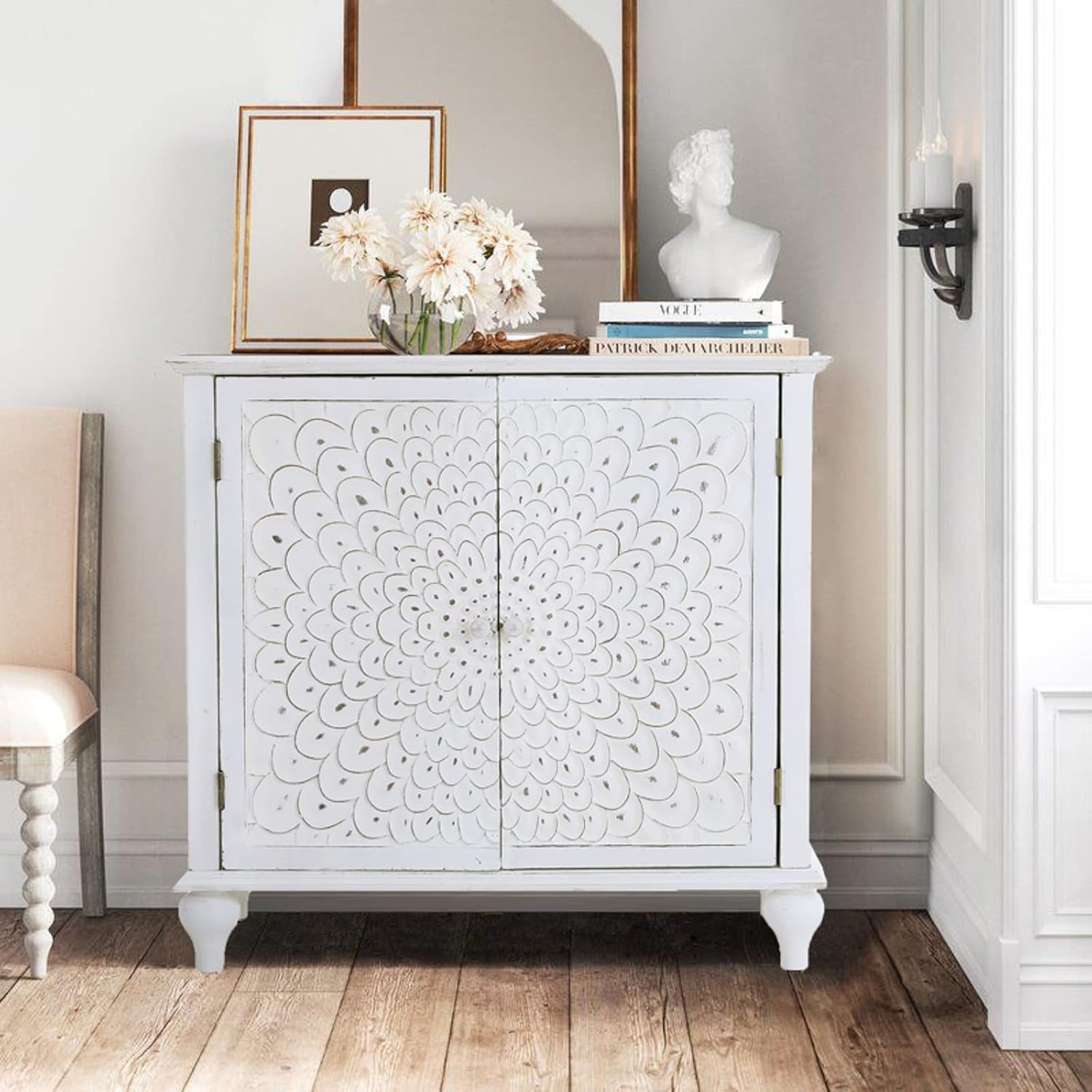 Accent Cabinet with Doors Entryway Living Room Bedroom 2 Door Farmhouse Distressed Storage Cabinet White