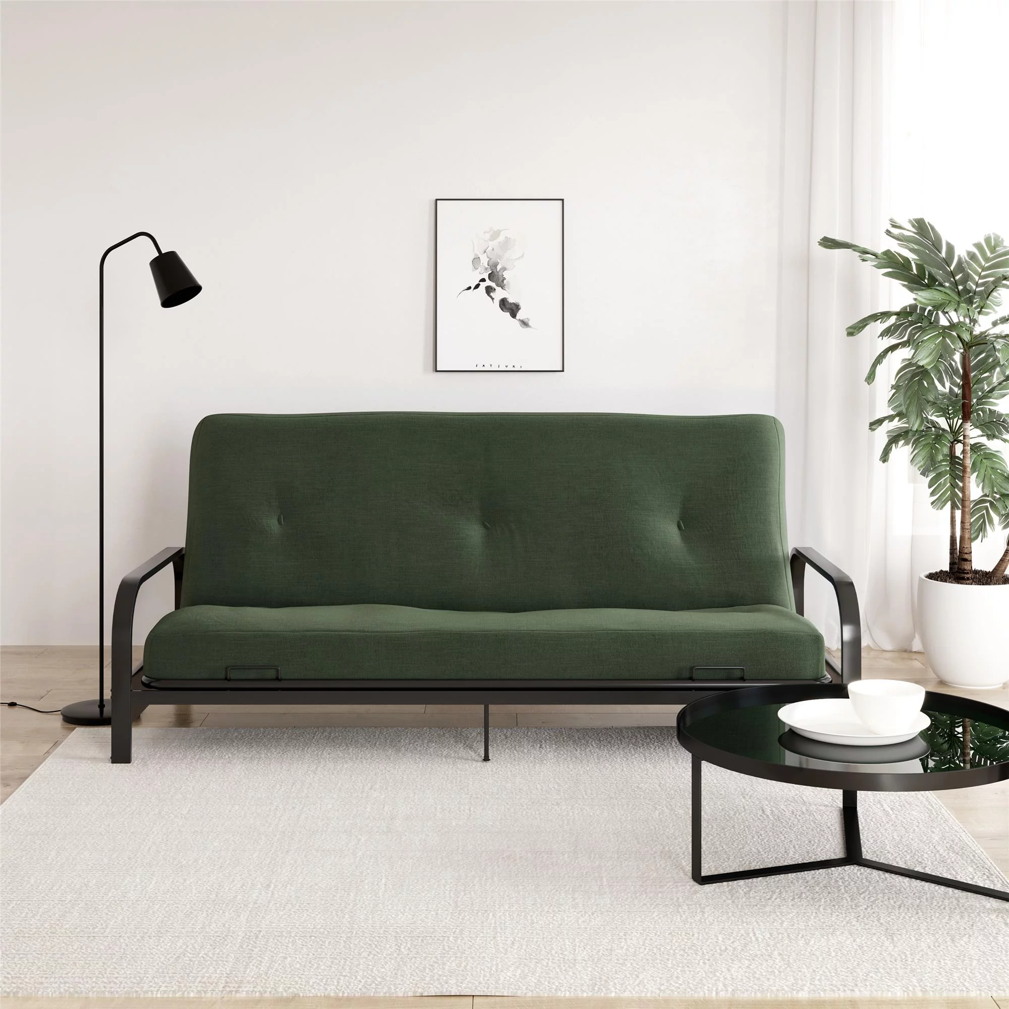 DHP Caden 6 Inch Futon Mattress with Tufted Cover and Recycled Polyester Fill, Full, Army Green