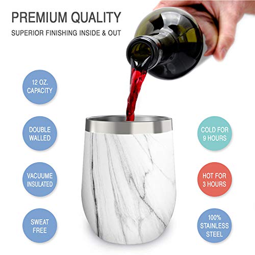 CHILLOUT LIFE Stainless Steel Wine Tumblers 4 Pack 12 oz - Double Wall Vacuum Insulated Wine Cups with Lids and Straws Set for Coffee, Wine