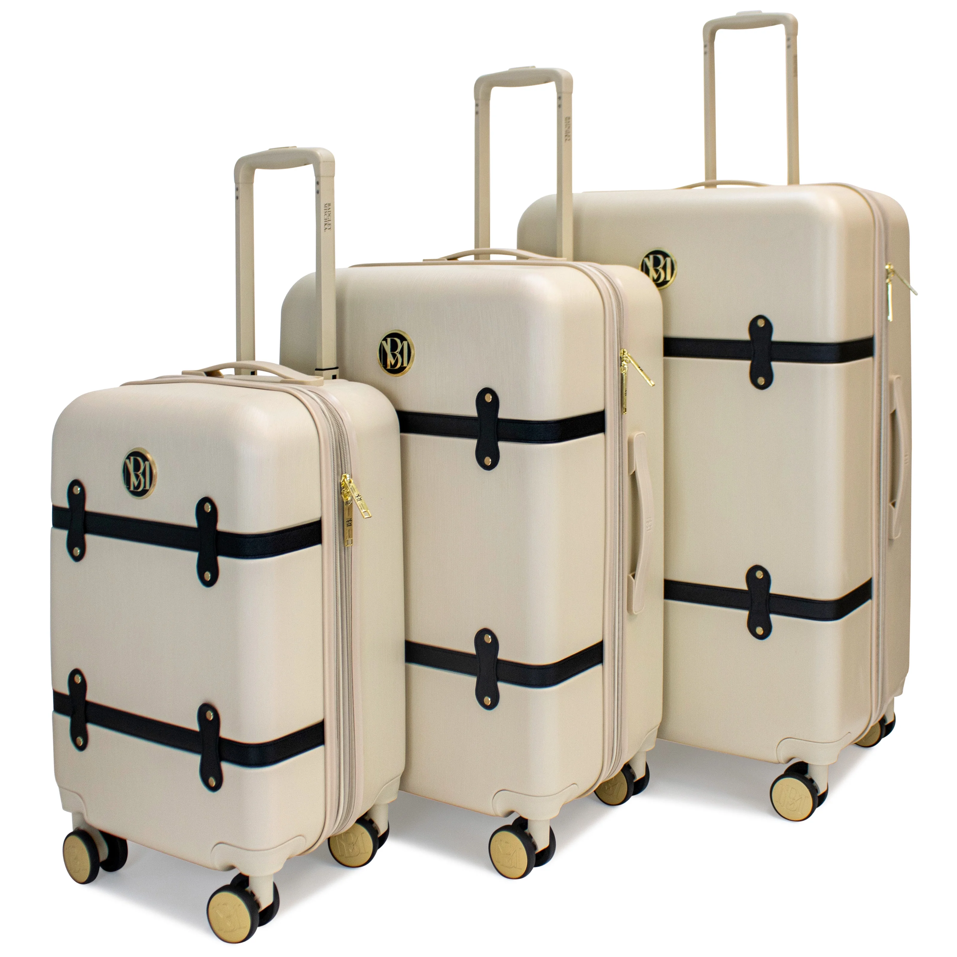 BADGLEY MISCHKA Grace 3 Piece Expandable Retro Luggage Set (Champagne) - Radiant Selections
