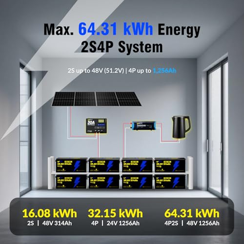 12V 314Ah Mini LiFePO4 Lithium Battery with Bluetooth 5.0, 200A BMS, 4.01kWh Energy, Upgraded Aluminum Cooling Fins & Braided Copper Wires, for RV