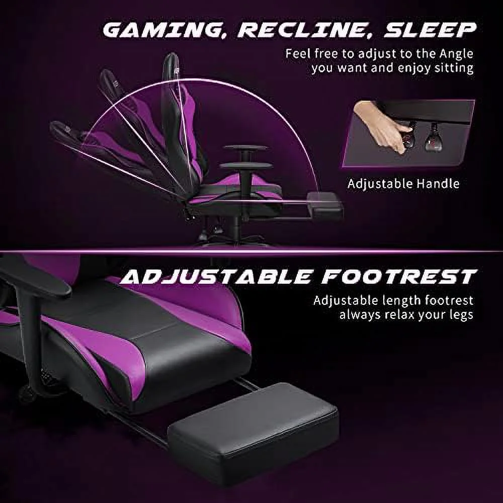 Gaming Chair Massage Computer Office Chair Ergonomic Desk Chair with Footrest Racing Executive Swivel Chair Adjustable Rolling Task Chair (Black)