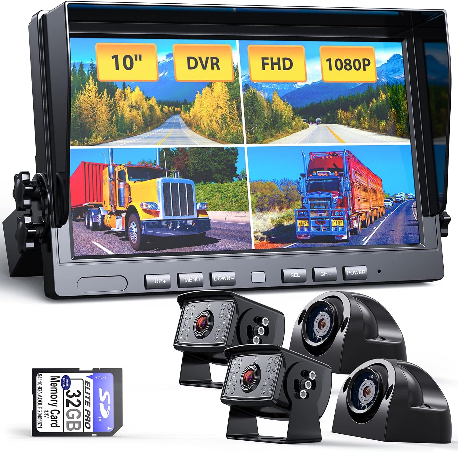 10 Wired 1080P Backup Camera Monitor System Kit