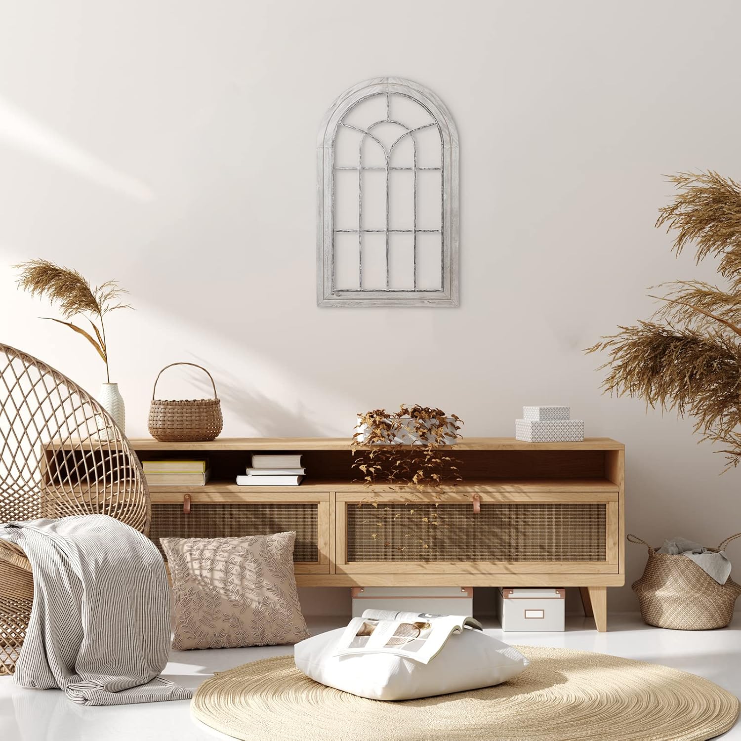 ALIMORDEN Gothic Style Arched Wood and Metal Rustic Window Pane Decorative Cathedral Window Frame