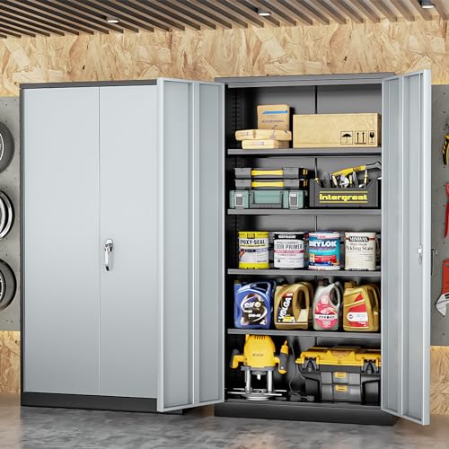 INTERGREAT Metal Storage Cabinets 72” Black Garage Steel Storage Cabinet with Doors and Shelves, Metal Tool Cabinet