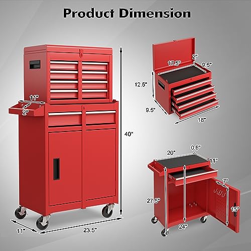 Goplus Rolling Tool Chest, 5-Drawer Tool Box Organizer w/Lockable Wheels & Sliding Drawers & Detachable Top & Adjustable Shelf