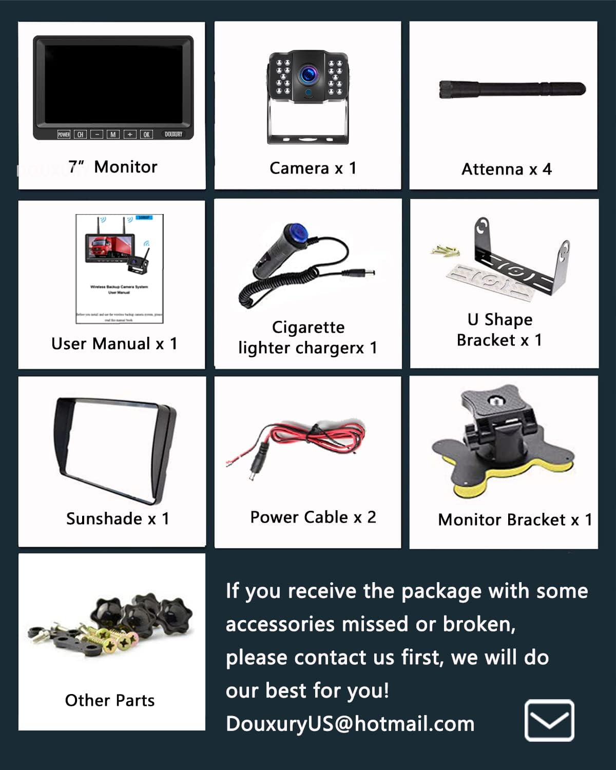 Wireless Backup Camera, DOUXURY IP69 Waterproof 170° Wide View Angle HD 1080P Backup Camera + HD LCD 7 Monitor
