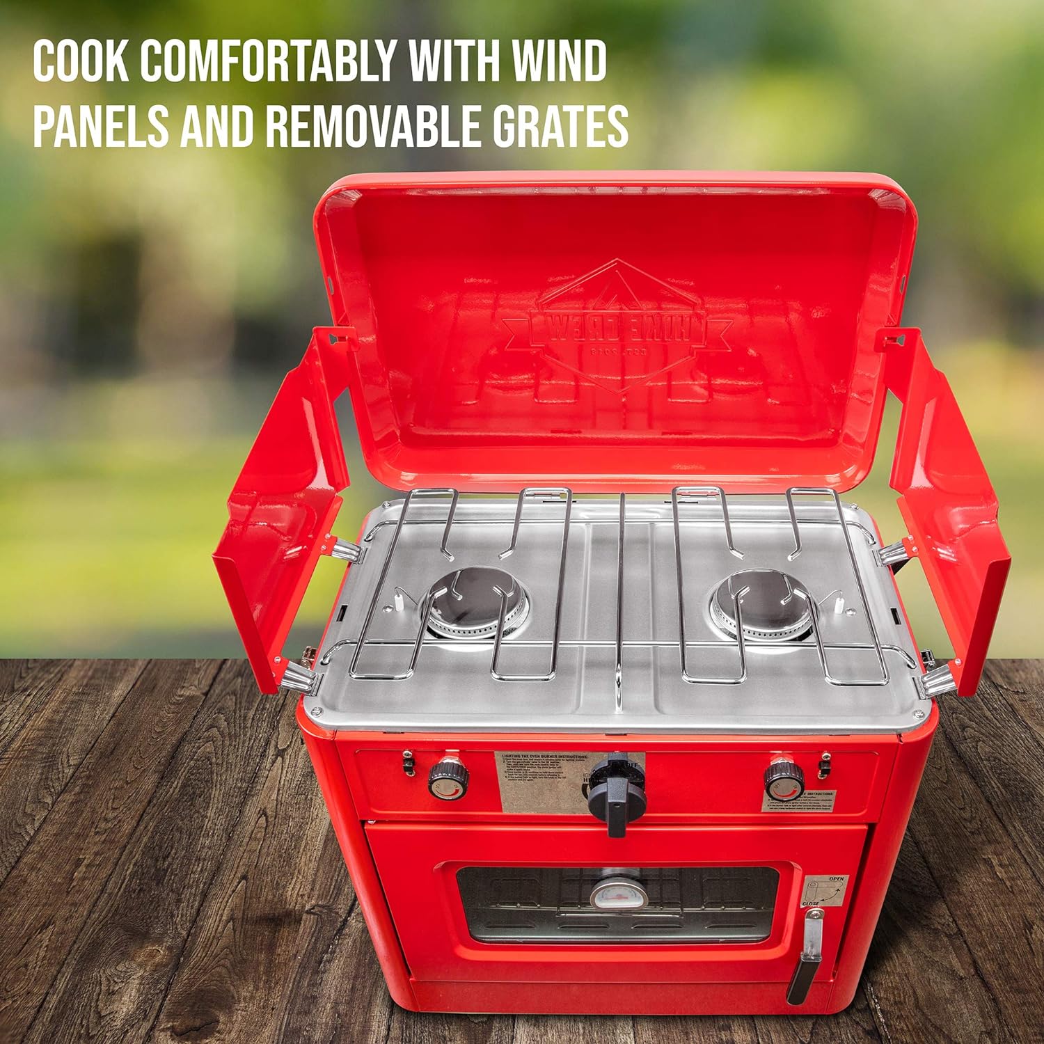 Hike Crew Outdoor Gas Camping Oven w/Carry Bag | 2-in-1 Portable Propane-Powered Stovetop & Oven w/ 2-Burner Cooktop Range, Auto Ignition