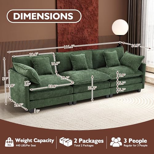 Ihanherry 111.4" U Shaped Modern Cloud Sofa Modular Sectional Couch with 2 Ottoman, 5-Seat Chenille Deep Seat Sofa with Pillow for Living Room
