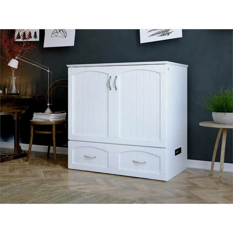 Bowery Hill Modern Wood Twin XL Murphy Bed Chest with Mattress in White