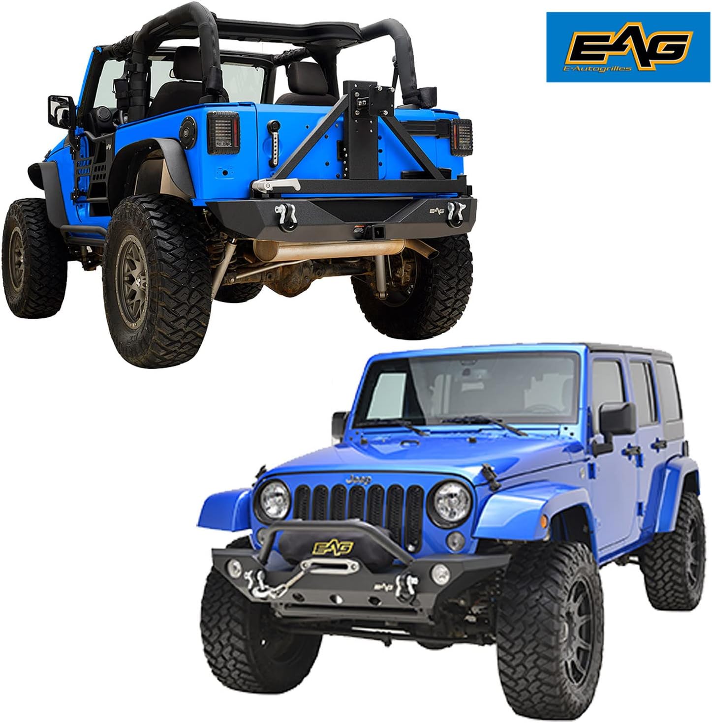 EAG JK Bumper Combo Front and Rear Bumper with Tire Carrier Fit for 2007-2018 Wrangler JK