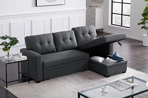 Devion Furniture Regis 4-in-1 Convertible L Shaped Couch with Pull Out Bed and Storage, Sectional Sleeper Sofa with Reversible Chaise for Living Room