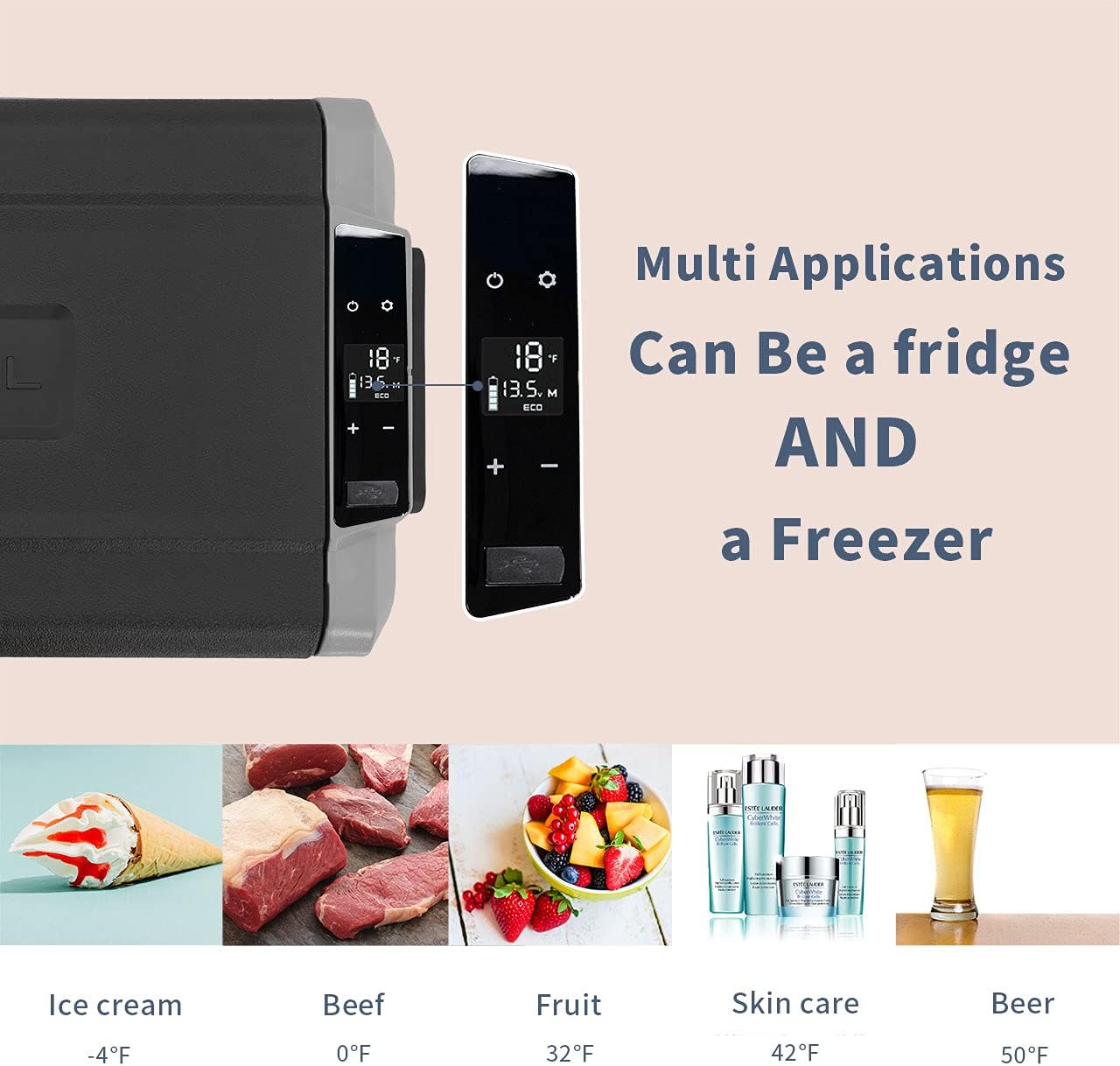 Alpicool LGT50 Dual Temperature Control 12 Volt Refrigerator 53 Quart Portable Car Fridge Freezer (-4°F~68°F) for Truck, RV, Boat, Camping and Travel