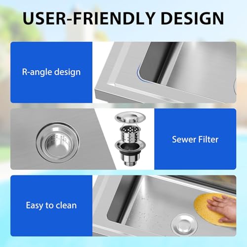 28"x20"x34" Stainless Steel Utility Sink, Freestanding Single Bowl with Hot & Cold Water Faucet