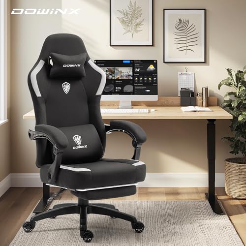 Dowinx Fabric Gaming Chair with Pocket Spring Cushion,Breathable Computer Chair with Massage Lumbar Support and Footrest