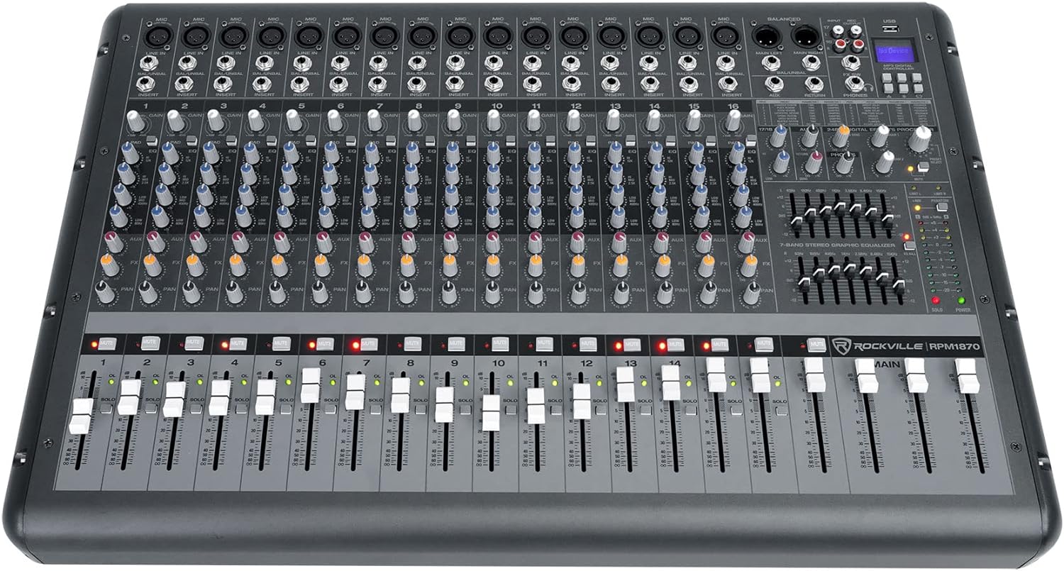 Rockville 12 Channel 4800w Powered Mixer, 7 Band EQ, Effects, USB, 48V (RPM109)