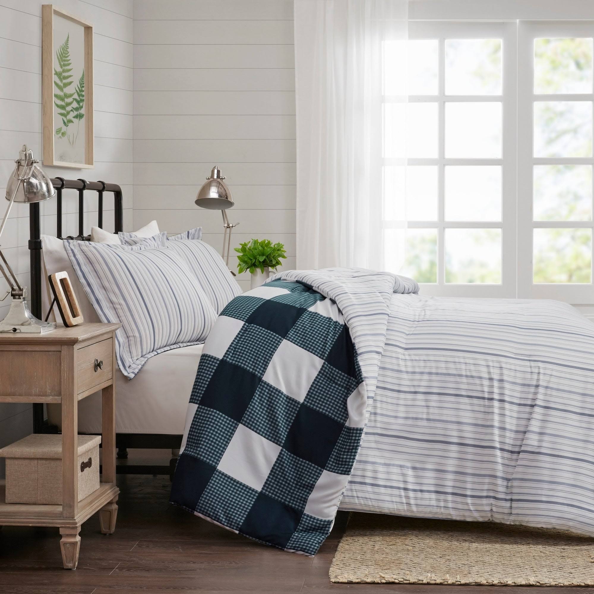 Madison Park Morrison 3 Piece Reversible Buffalo Check Plaid Duvet Cover Set King/Cal King