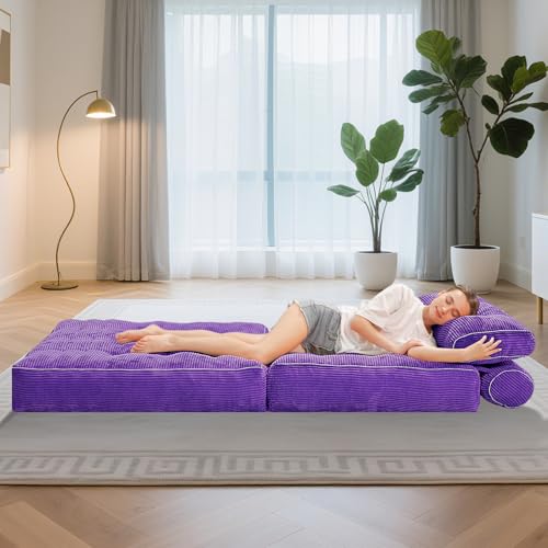 HABUTWAY Folding Sofa Bed, Convertible Sleeper Chair Bed w/Dual-Pillow & Handle, Foldable Floor Sofa Lounge w/Back Support for Living Room, Bedroom