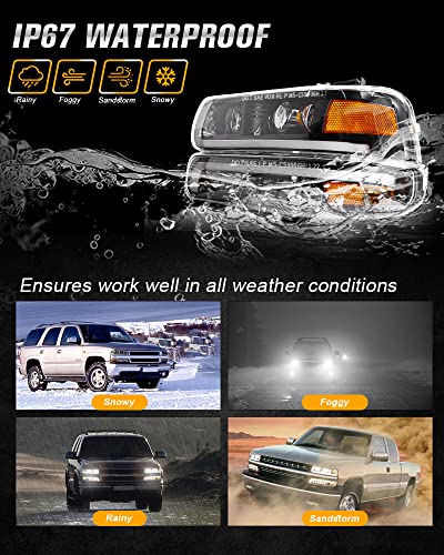 LED Headlights Assembly Headlamps Replacement for 1999-2002 Chevy Silverado 2000-2006 Suburban 00-06 Tahoe Sequential Turn Signal Hi/Low Beam DRL
