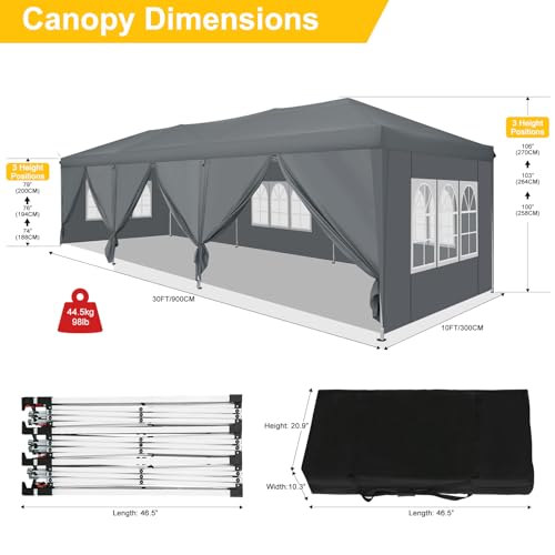COBIZI Canopy 10x20 Pop Up Canopy Tent with 6 Sidewalls Party Tents for Parties Weddings Backyard Waterproof Canopy Outdoor Commercial Canopy Event