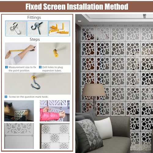 Privacy Partition Screen Hanging Room Dividers Panels from Ceiling, Carving Pattern Bedroom Office Bar Decor Panel for Spaces Separation