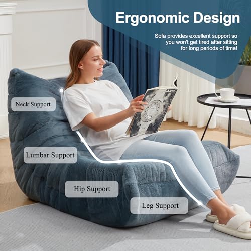 Bean Bag Chairs for Adults Giant Bean Bag Chair Memory Foam BeanBag Chair Big Bean Bag Sofa with Filler Faux Fur Fireside Beanbags Lazy Sofa for