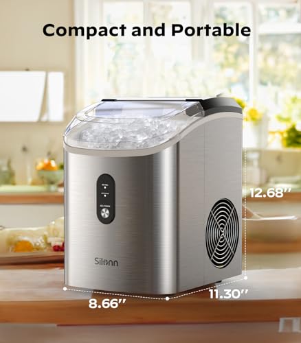 Nugget Ice Maker Countertop, Silonn Chewable Pellet Ice Machine with Self-Cleanin Function, 33lbs/24H Portable Ice Makers for Home Kitchen Officce
