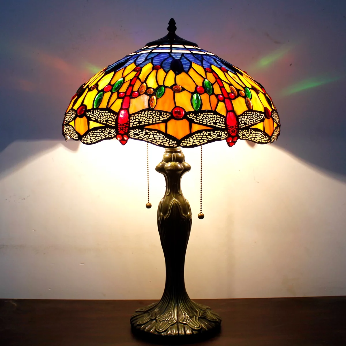 Tiffany Style Table Lamp W16H24 Inch Orange Blue Stained Glass Crystal Bead Dragonfly Shade S168 LAMPS Kids Living Room Bedroom Coffee Bar Desk
