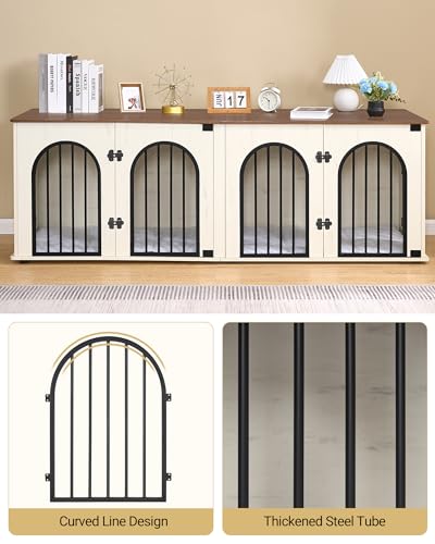 71" Dog Crate Furniture for 2 Dogs, Heavy Duty Indoor Dog Kennel TV Stand, XXL Wooden Dog Cage with Divider for Medium Large Dogs