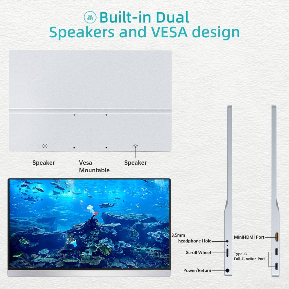 Portable Monitor��AYY 15.8'' 1080P FHD Freesync IPS 100% SRGB Gaming Monitor with Speaker,Vesa