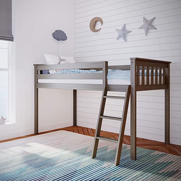 Max & Lily Twin Low Loft Bed with Staircase, White White Low Loft + Staircase Bed