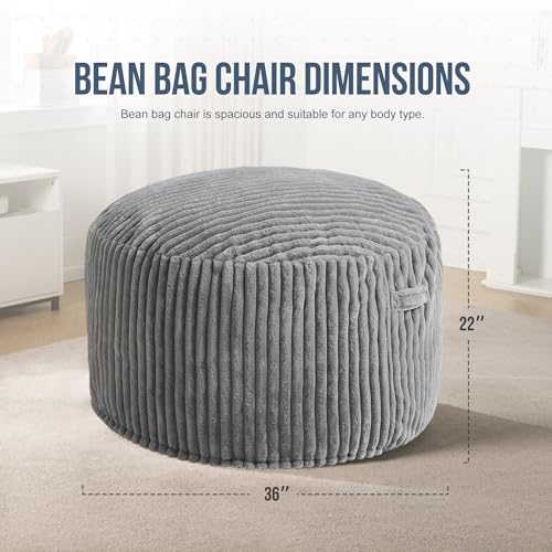 Hobestluk 5ft Bean Bag Chairs for Adults Large Beanbag Chair with Stripe Plush Cover Big Bean Bag Chair for Living Room Bedroom Dorm Office -Black