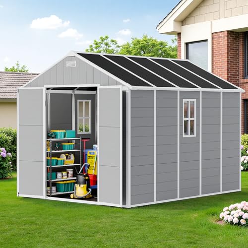 NicBex 6×5 Resin Outdoor Storage Shed with Floor & Window– All-Weather Lockable Small Tool Shed