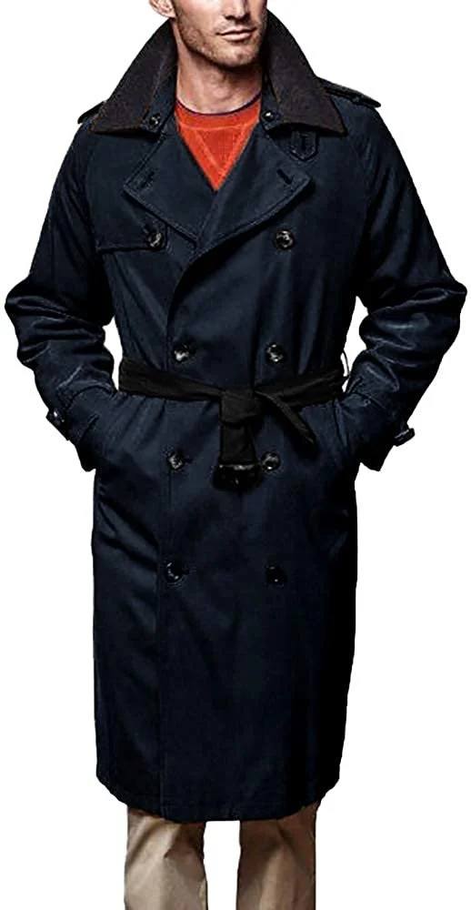 LONDON FOG Men's Iconic Trench Coat, Dark Navy, 50L