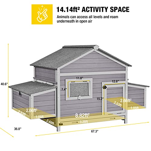 Aivituvin Chicken Coop Wooden Hen House Two Nesting Box with Large Run Outdoor Rabbit Hutch Bunny Cage Poultry Coop Suit for 4-6 Chickens