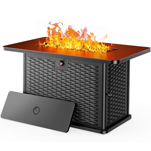Ciays 43-Inch Rectangular Propane Fire Pit with 60,000 BTU Output, Gas with Cover and Rocks