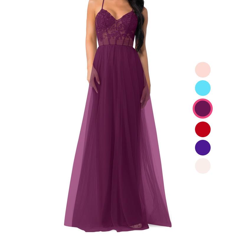 Azazie A-Line/Princess V-Neck Floor-Length Tulle Bridesmaid Dresses - Raspberry