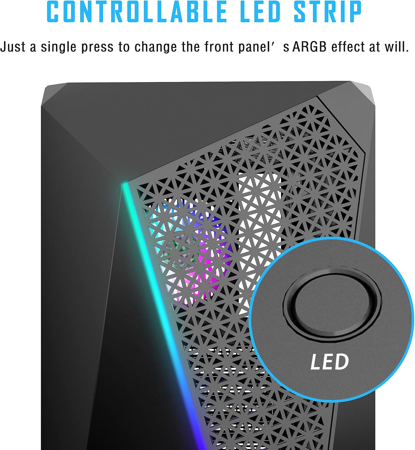 MOROVOL PC Case with LED Light Strip, ATX PC Case Designed with Irregular Front Panel Mid Tower Computer Case