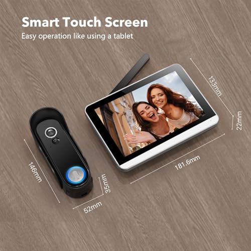 Wireless Doorbell Camera with Monitor Video Door Phone Intercom System 1080P 7'' Touch Screen Two-Way Audio Smart Door Bell with Chime