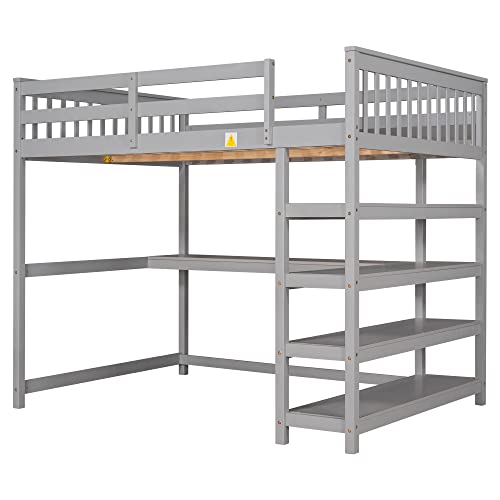 Harper & Bright Designs Full Loft Bed with Desk and Wardrobe,Solid Wood Loft Bed Frame Full with Storage Drawers for Kids Teens Adults